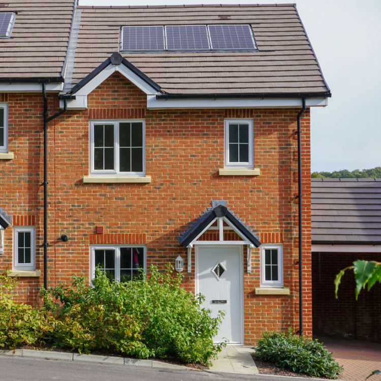 Semi-detached house with solar panels on roof